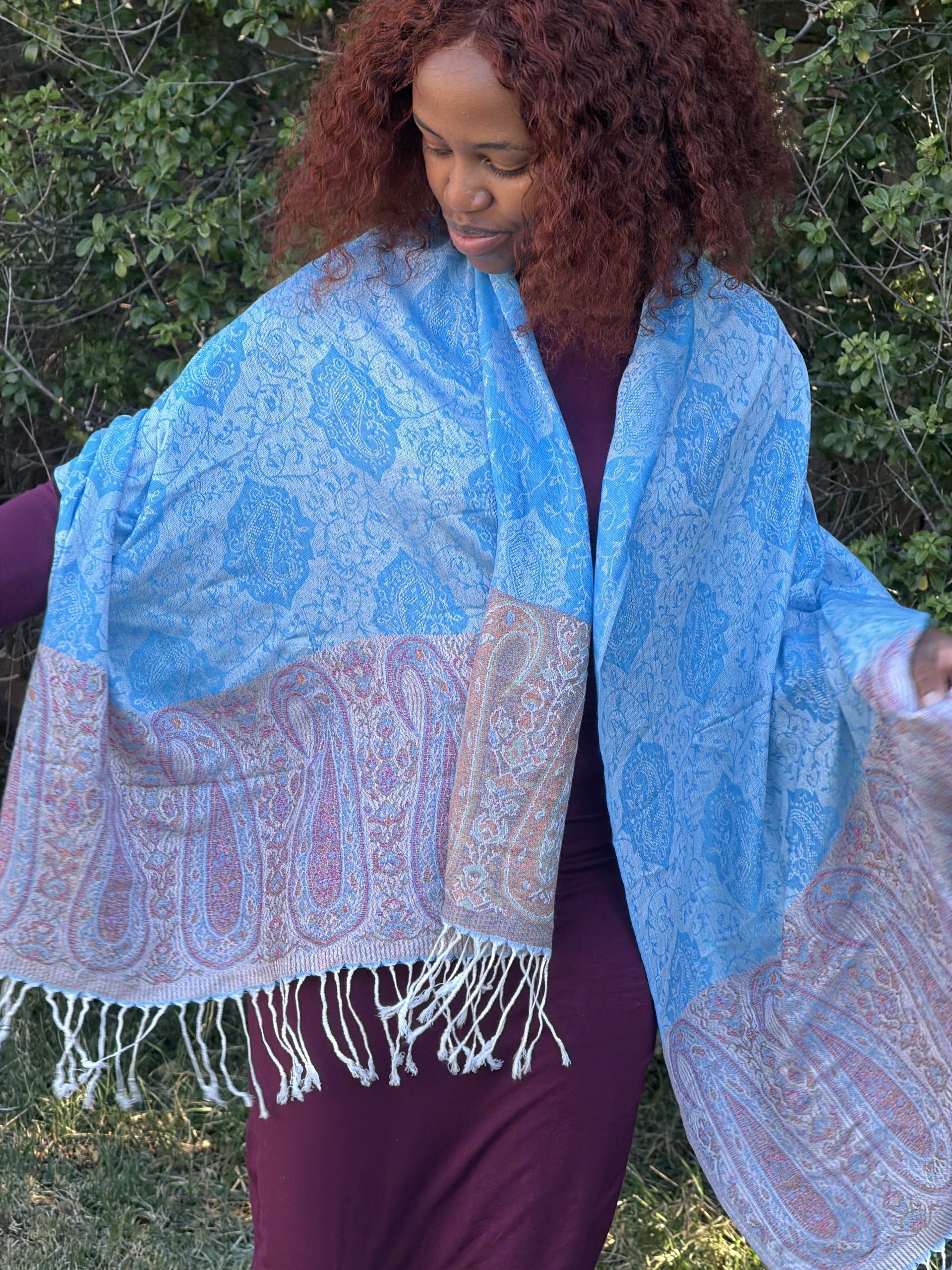 Blue Pashmina Silk Scarf