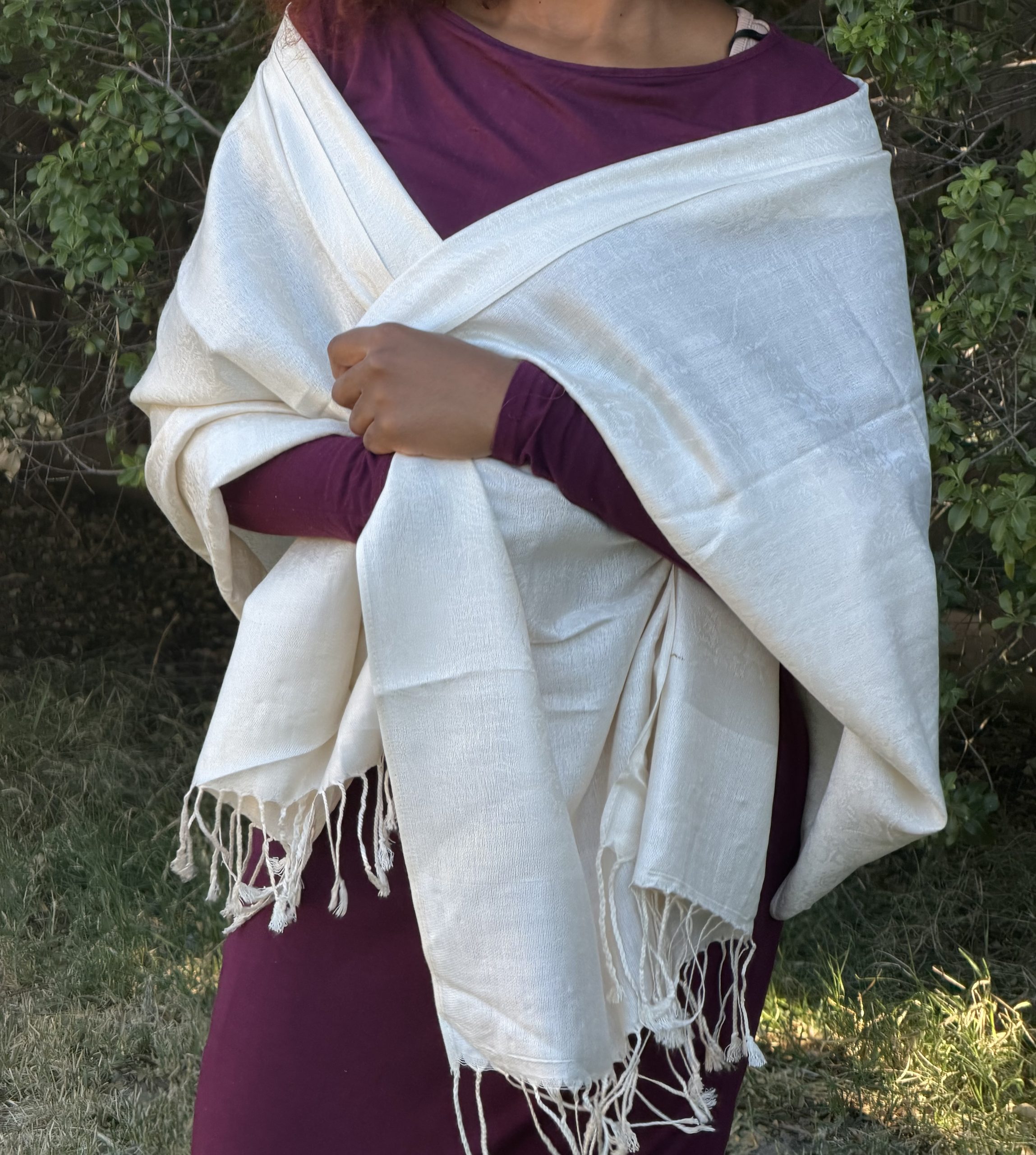 Ivory White Pashmina Silk Scarf