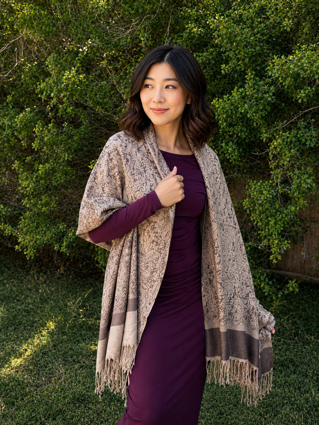 Brown Pashmina Silk Scarf